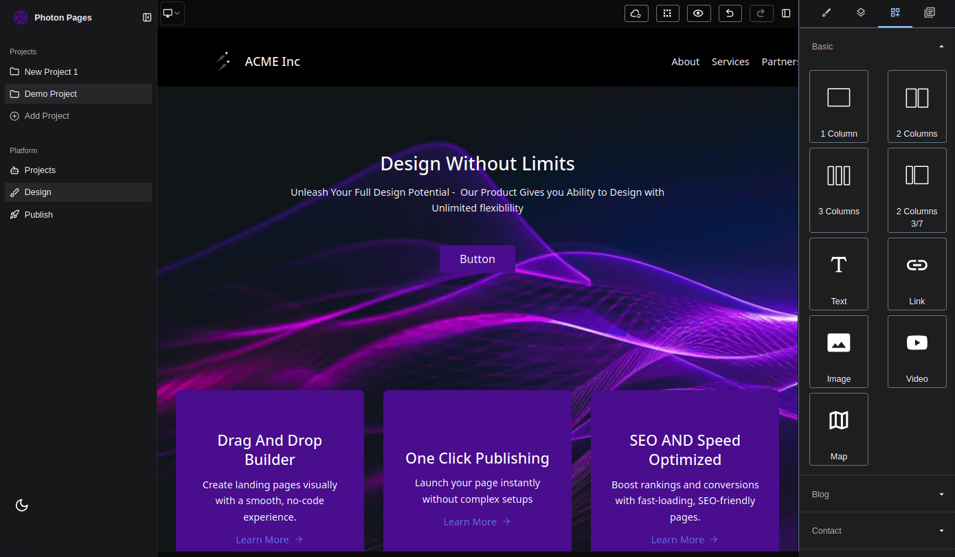 PhotonPages Deployed Site - Visual Design Flexibility